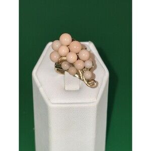 Vintage Soft Pink CORAL BALL CLUSTER 14K Yellow Gold Ring  (SZ 6) Hawaii?